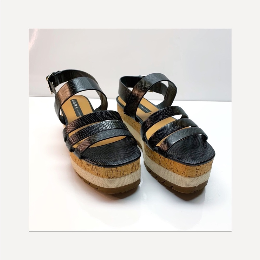 Zara Platform Shoes Sandals Ankle Strap Si…